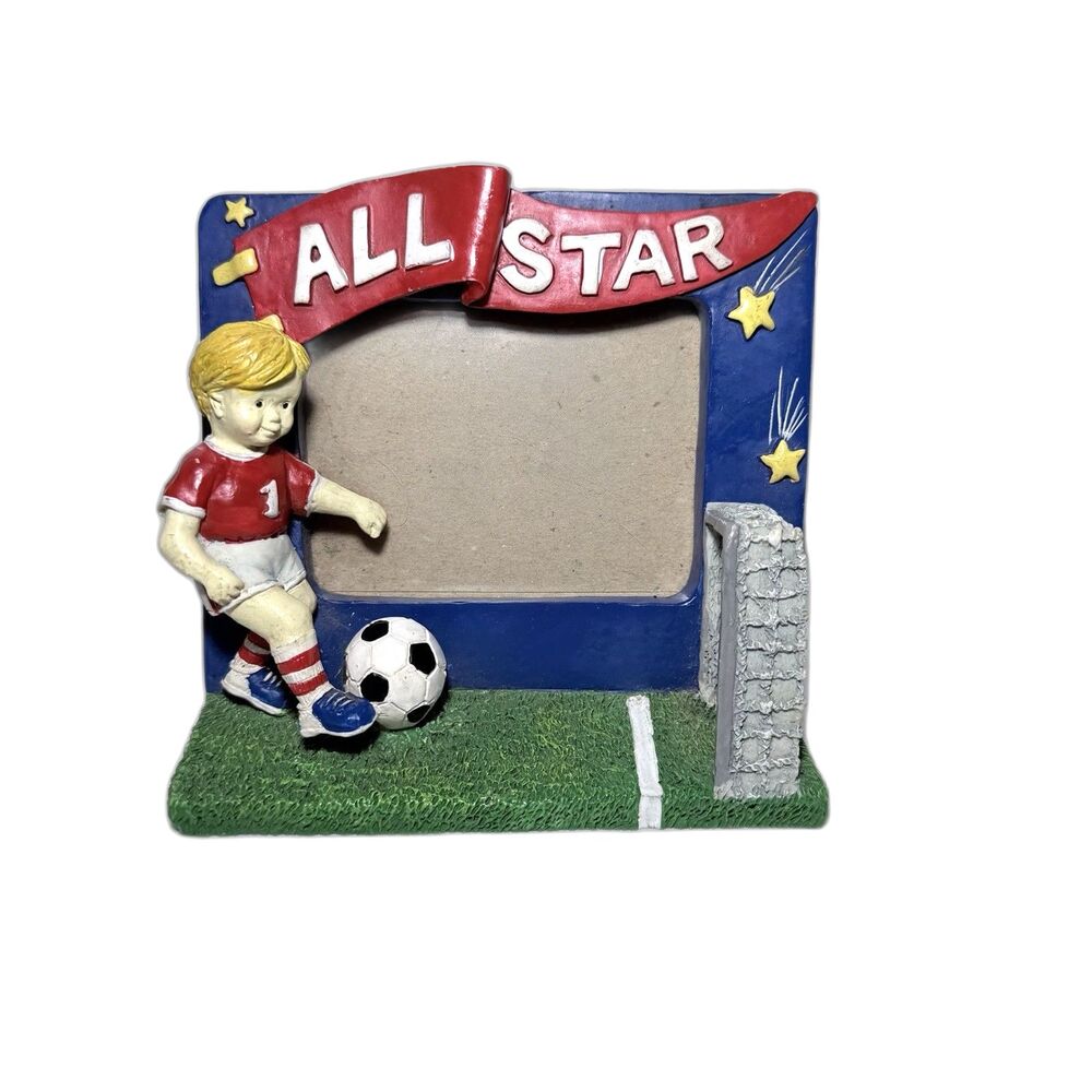 Vintage Avon Resin 3D Kids Soccer "All Star" Standing Photo Frame 1994 3.5”x2.5”
